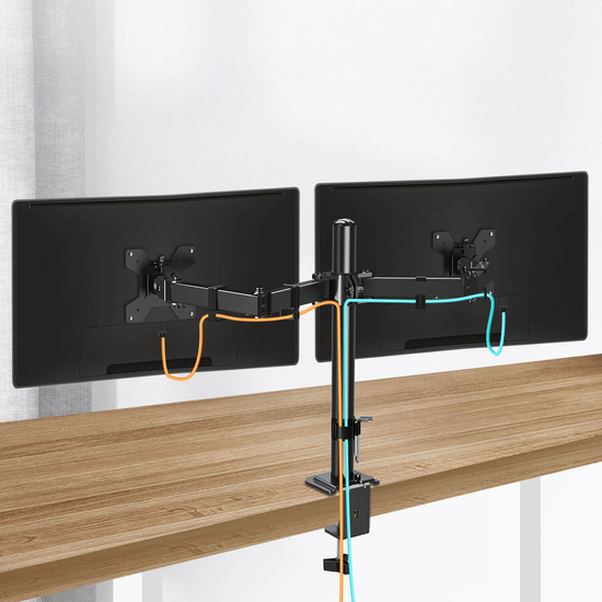 Nový Stolní Držák Triadyn DuoClamp na Dva Monitory Televize 17-32" Ergonomický Nastavitelný Otočný TRD-BLK-2ST-17"-32"