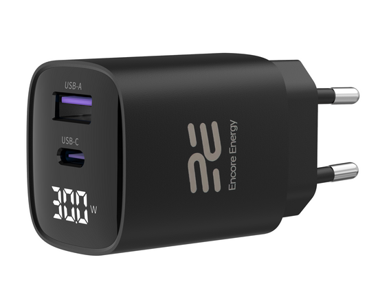 Nuovo caricabatterie da rete Encore Energy GaN QC 4 PD 3.0 USB-A USB-C 30W GaN-3083R con display + cavo USB-C 2m