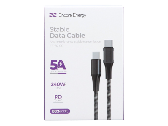 Nuovo cavo Encore Energy USB-C x2 5A cavo QC PD 240W per ricarica e trasferimento dati 100 cm intrecciato grigio EE160-CC