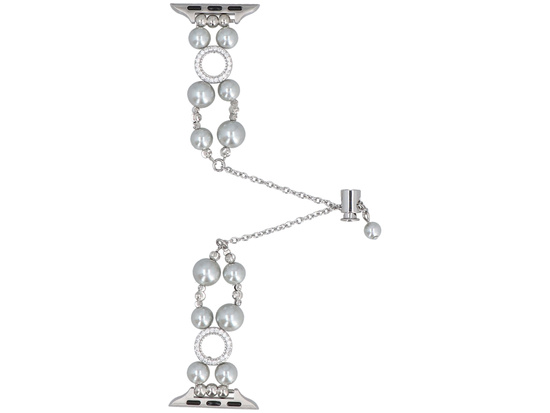 Nový náramek k chytrým hodinkám GlacierX Slider Clasp Double Chain Pearl Bracelet Nightfall Silver pro Apple Watch 38/40/41mm Stříbrný Zirkony