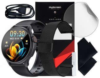 New Smartwatch GlacierX Aura Black + Mesh bracelet + Protective film