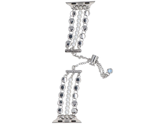 Нова браслет для смарт-годинника GlacierX Slider Clasp Triple Chain Pearl Bracelet Crystal Blue для Apple Watch 38/40/41mm Срібно-синій