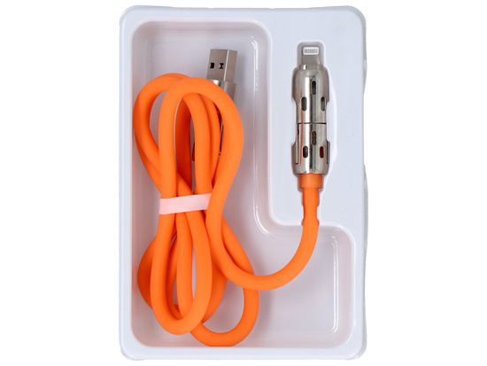 Nový kabel Encore Energy 4v1 s podsvícenými konektory USB-C USB-A Lightning 3A kabel QC PD 60W pro nabíjení a přenos dat 100 cm oranžový EE144