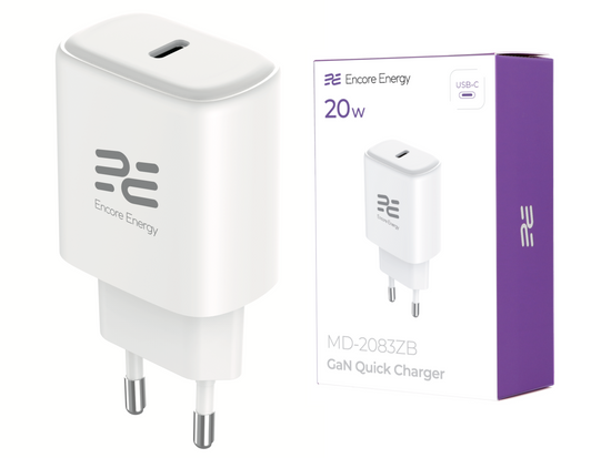 Нова мережна зарядка GaN 20W USB-C QC PD Encore Energy MD-2083ZB