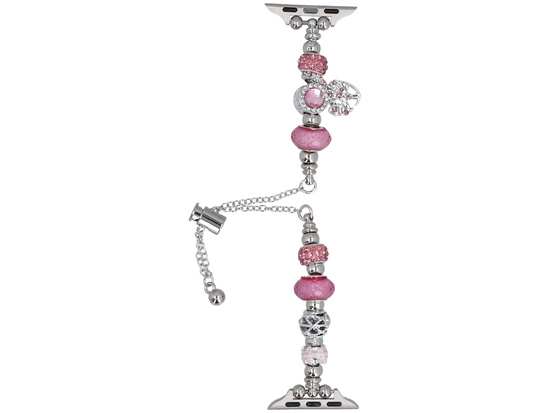 Neue Armbanduhr GlacierX Slider Clasp Beaded Charm Bracelet Magenta Glow für Apple Watch 38/40/41mm Silber-Magenta