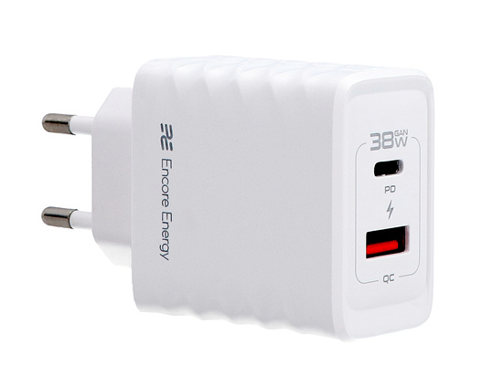 Nouveau chargeur secteur 38W USB-A USB-C QC PD Encore Energy MD-3883TR
