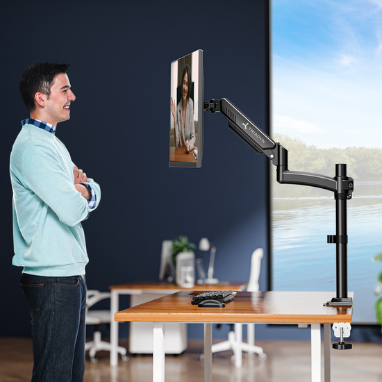 Neuer Schreibtischhalter Triadyn HighFlexMount für einen einzelnen Monitor Fernseher 13-34" ergonomisch verstellbar drehbar TRD-BLK-Hi1AL