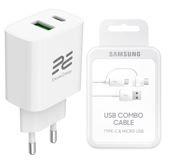 New Encore Energy PD 3.0 Quick Charge 4.0 USB-A USB-C 20W wall charger adapter MD-2083R + Samsung Combo USB cable