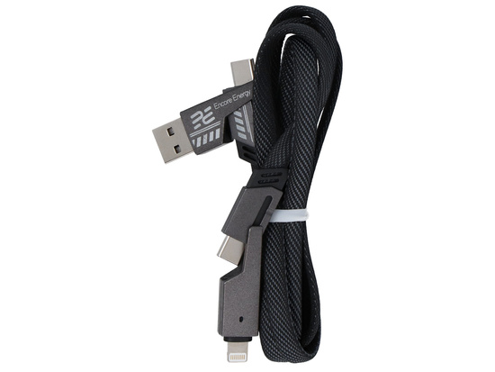 Nuovo cavo Encore Energy 4in1 USB-C USB-A Lightning 3A cavo piatto in treccia QC PD 60W per ricarica e trasferimento dati 100 cm EE155