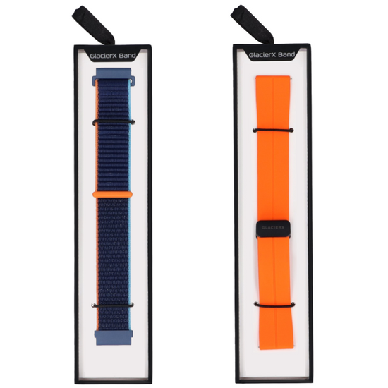 Set di due cinturini per smartwatch GlacierX Silicone Magnetic Buckle Vibrant Orange + Grip Strap Nylon Ocean Blue 22mm