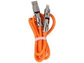 Neues Encore Energy 4in1-Kabel mit beleuchteten USB-C-, USB-A- und Lightning-Steckern, 3A QC PD 60W Ladekabel und Datenübertragung, 100 cm, orange, EE144.