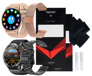 New Smartwatch GlacierX Lunar Black + Steel bracelet + Protective film + New Smartwatch GlacierX Sphere Gold + Mesh bracelet + Protective film