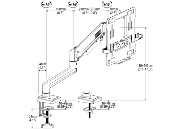 New Triadyn SoloLift Desk Mount for Monitor or Laptop Ergonomic Adjustable Rotating TRD-BLK-1L