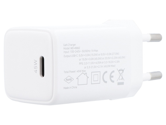 Нова мережна зарядка GaN USB-C 45W QC PD Encore Energy MD-4583Z + кабель 2x USB-C 100 см