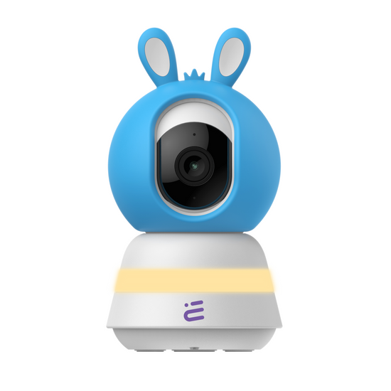 Nueva cámara inteligente para bebés WiFi rotativa FHD con alarma de cuna + monitor Encore View Baby Guard Blue