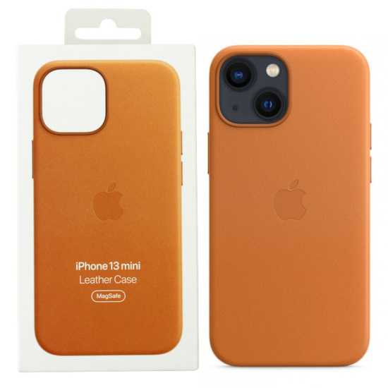 Nové originální kožené pouzdro Apple iPhone 13 Mini zlatohnědé
