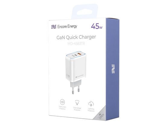 Нова мережна зарядка Encore Energy PD 3.0 Quick Charge 4.0 USB-A USB-C 45W адаптер MD-4583TR