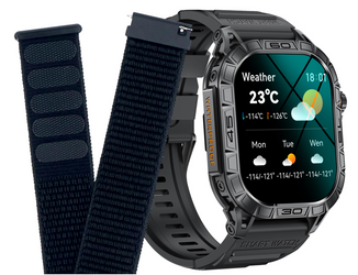 Nouveau Smartwatch GlacierX Lhotse Black + Bracelet GlacierX Grip Strap Nylon Black 22mm