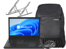 Lenovo ThinkPad T480 i3-8130U 16GB 480GB SSD 1920x1080 Class A- Windows 11 Home + Amso Modern Backpack + Mouse + Laptop Stand