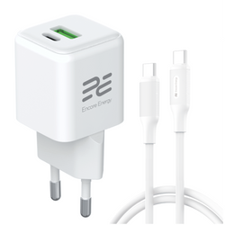 Nouveau chargeur secteur GaN 20W USB-A USB-C QC PD Encore Energy MD-2083ZC + câble 2x USB-C 100cm