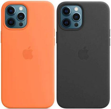 Original Case Silikon Apple iPhone 12 Pro Max Kumquat + Original Case Leder Apple iPhone 12 Pro Max Schwarz