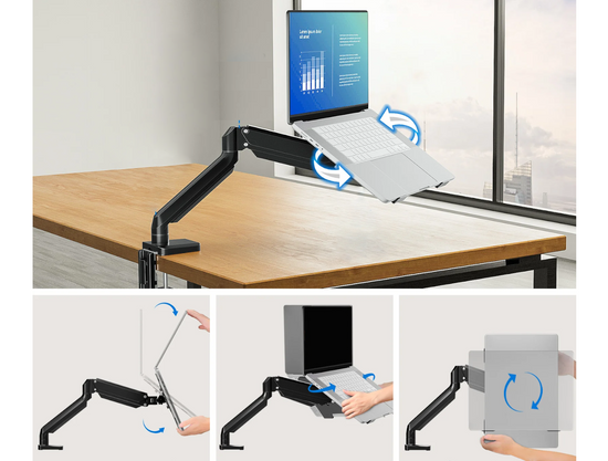 Neuer Schreibtischhalter Triadyn SoloLift für Monitor oder Laptop Ergonomisch Verstellbar Drehbar TRD-BLK-1L