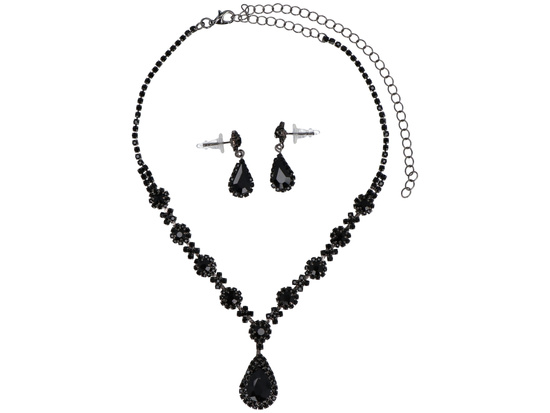 Schmuckset Gotik Schwarz Halskette + Ohrringe