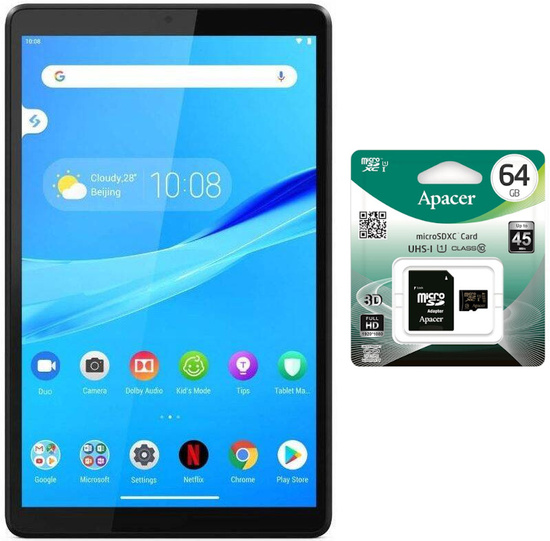 New Lenovo Tab M8 TB-8505F 2GB 16GB Black Android + New Apacer Secure Digital Card microSDXC 64GB Memory Card