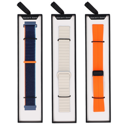 Ensemble de bracelets pour smartwatch GlacierX Silicone Magnetic Wave Creamy Sky + Boucle magnétique en silicone Vibrant Orange + Bracelet grip en nylon Ocean Blue 22mm