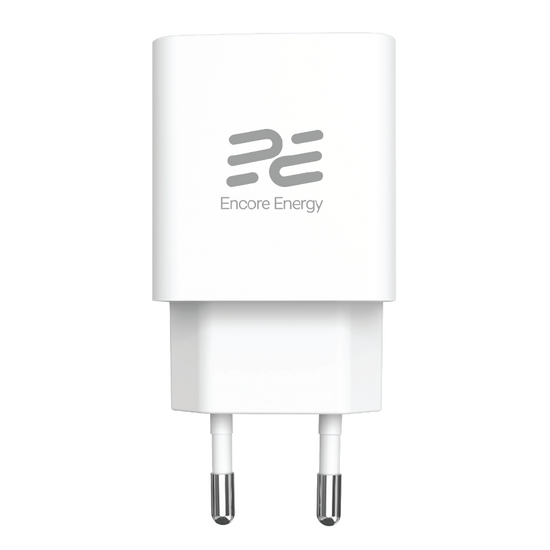 New Encore Energy GaN QC PD USB-A 18W USB-C 25W MD-2583R wall charger + USB-A to USB-C cable 2m