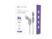 Nuevo cable iluminado Encore Energy 4 en 1 USB-C USB-A Lightning cable QC PD 3A 60W para carga y transferencia de datos 100 cm EE133