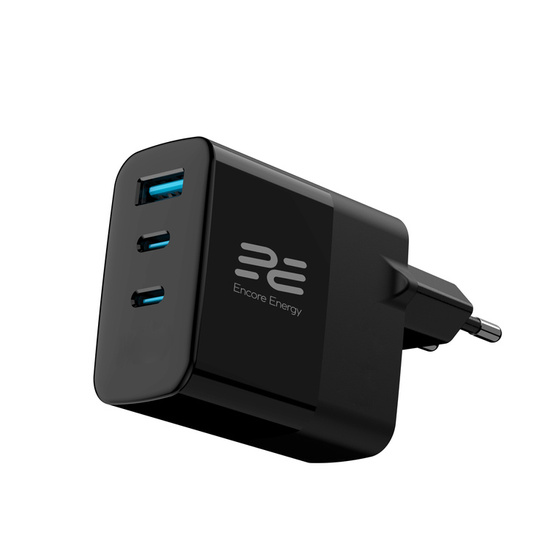 Нова мережна зарядка Encore Energy GaN QC 4+ PD 3.0 USB-A USB-C x2 65W MD-6583R дисплей + Кабель Samsung Combo USB