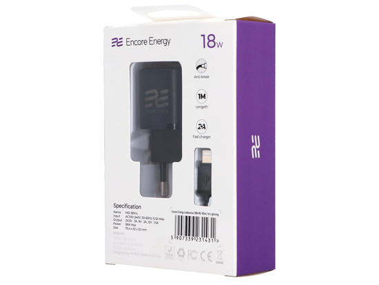 Nouveau chargeur secteur 18W USB QC + câble USB - Lightning 100cm Encore Energy MD-181mL