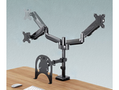 Nouveau support de bureau Triadyn TriMount pour deux moniteurs et un ordinateur portable ergonomique réglable pivotant TRD-BLK-3AL-13"-32"