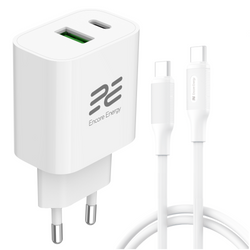Нова мережна зарядка Encore Energy PD 3.0 Quick Charge 4.0 USB-A USB-C 20W адаптер MD-2083R + кабель 2x USB-C 100см