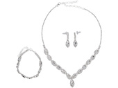Charming Silver Jewelry Set Necklace + Earrings + Bracelet