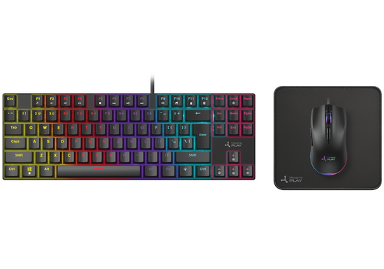 Nouveau Set de Gaming Triadyn PLAY METIS Clavier TAYGETE S Anti-Ghosting RGB Switch Bleu + Souris HELIKE 3600DPI HUANO + Tapis de Souris