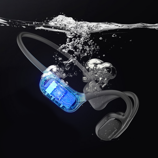 Neue wasserdichte Bluetooth-Kopfhörer mit Knochenleitung Occamo AquaPro für das Schwimmbad IP68 Schwarz