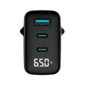 Nouveau chargeur secteur Encore Energy GaN QC 4+ PD 3.0 USB-A USB-C x2 65W MD-6583R avec affichage.