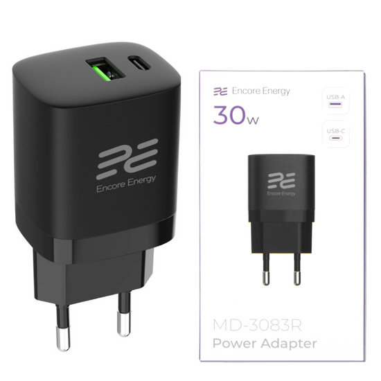 новий мережевий зарядний пристрій USB Encore Energy PD 3.0 Quick Charge 4.0 USB-A USB-C 30W адаптер MD-3083R