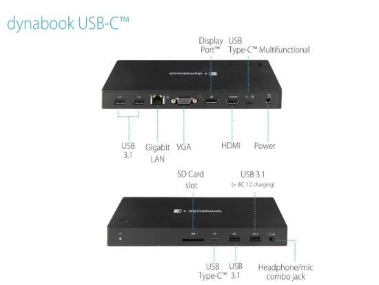 Nuova docking station universale per laptop Dynabook USB-C Dock 3x FHD PA5356E-1PRP