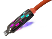 Nuevo cable Encore Energy 4 en 1 con conectores iluminados USB-C, USB-A, Lightning, 3A, cable QC PD 60W para carga y transferencia de datos, 100 cm, naranja, EE144.