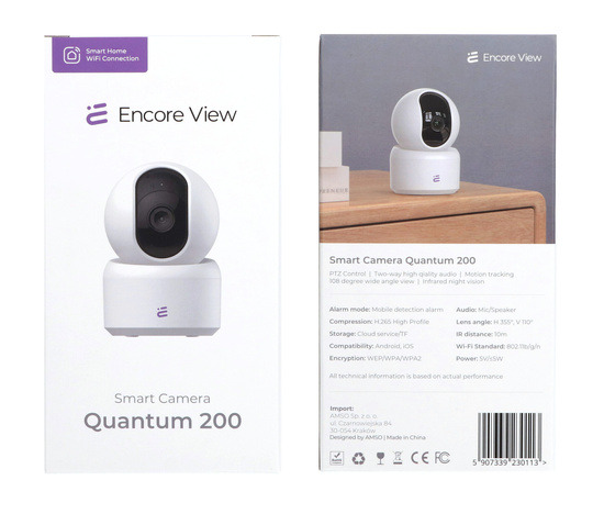 New smart home camera WiFi PTZ 4Mpx SHD 3x Zoom IR night vision USB-C Quantum 200 Encore View + 32GB Apacer Secure Digital Card microSDHC Memory Card