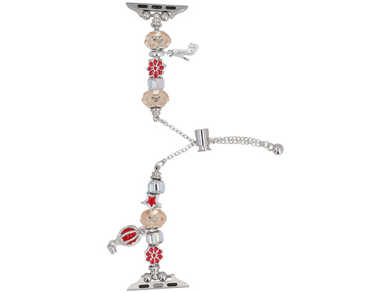 New bracelet for GlacierX Slider Clasp Beaded Charm Bracelet Crimson Glow smartwatch for Apple Watch 38/40/41mm Silver-yellow-red