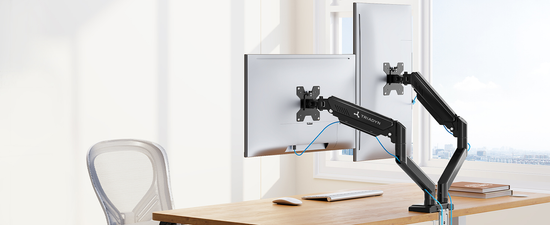 Nouveau Support de Bureau Triadyn DuoFlexMount pour Deux Moniteurs Téléviseurs 13-32" Ergonomique Réglable Rotatif TRD-BLK-2AL-13"-32"