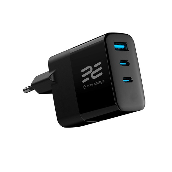 Nouveau chargeur secteur Encore Energy GaN QC 4+ PD 3.0 USB-A USB-C x2 65W MD-6583R écran + Câble USB-C Encore Energy 2m