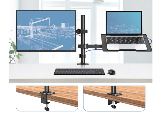 Nuovo Supporto da Scrivania Triadyn DuoMount per Monitor e Laptop Ergonomico Regolabile Rotante TRD-BLK-2ST-13"-32"