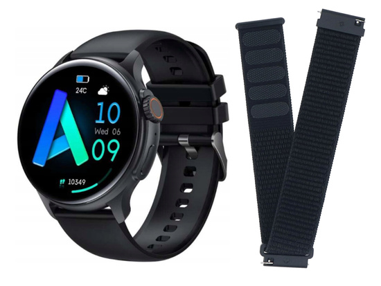 New Smartwatch GlacierX Polaris Black + GlacierX Grip Strap Nylon Black 22mm Smartwatch Strap