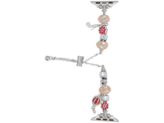 New bracelet for GlacierX Slider Clasp Beaded Charm Bracelet Crimson Glow smartwatch for Apple Watch 38/40/41mm Silver-yellow-red