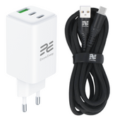 Нова мережна зарядка GaN 65W USB-A + 2x USB-C QC PD Encore Energy MD-6583Z + кабель USB-A USB-C 2м